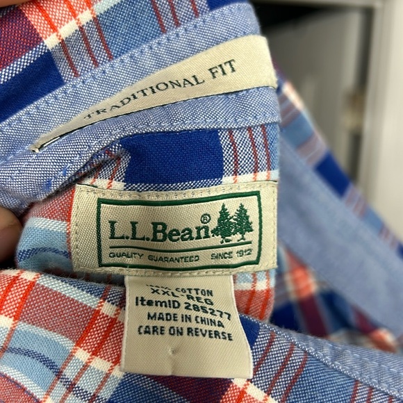LL Bean Traditional Fit Blue & Red Plaid Button-Up Shirt XXL Reg Cotton 285277 - Picture 2 of 5
